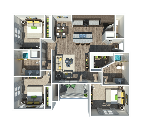a 3d floor plan of a house